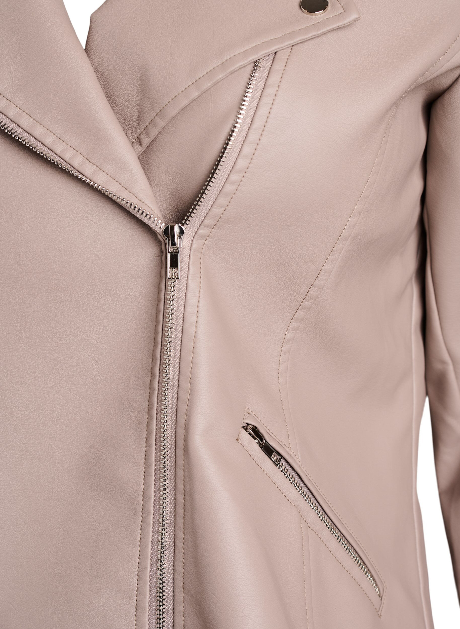 ZizziBikerjakke i imitert skinn, Beige, Packshot image number 2