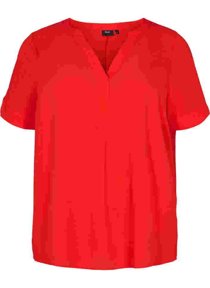 Kortermet bluse med V-hals, Fiery Red, Packshot image number 0