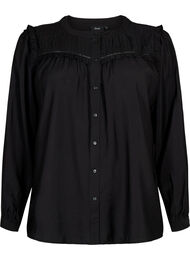 Skjortebluse med volanger og folder, Black