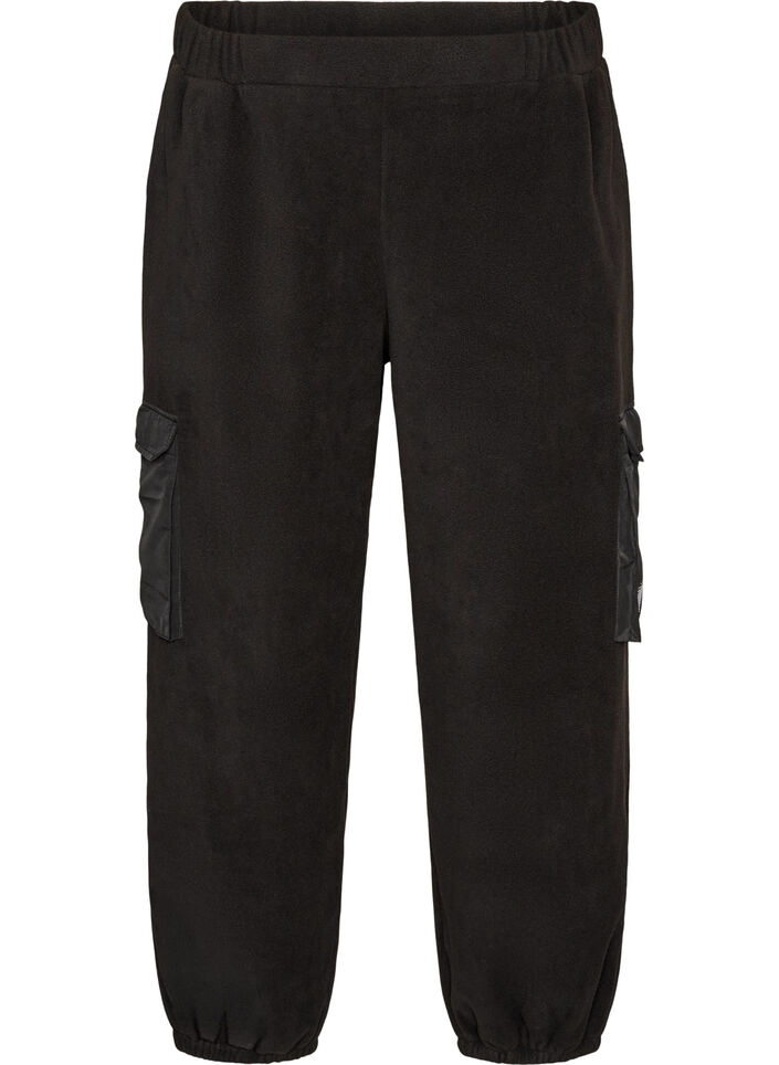 Fleecebukser med cargolommer, Svart, Packshot image number 0