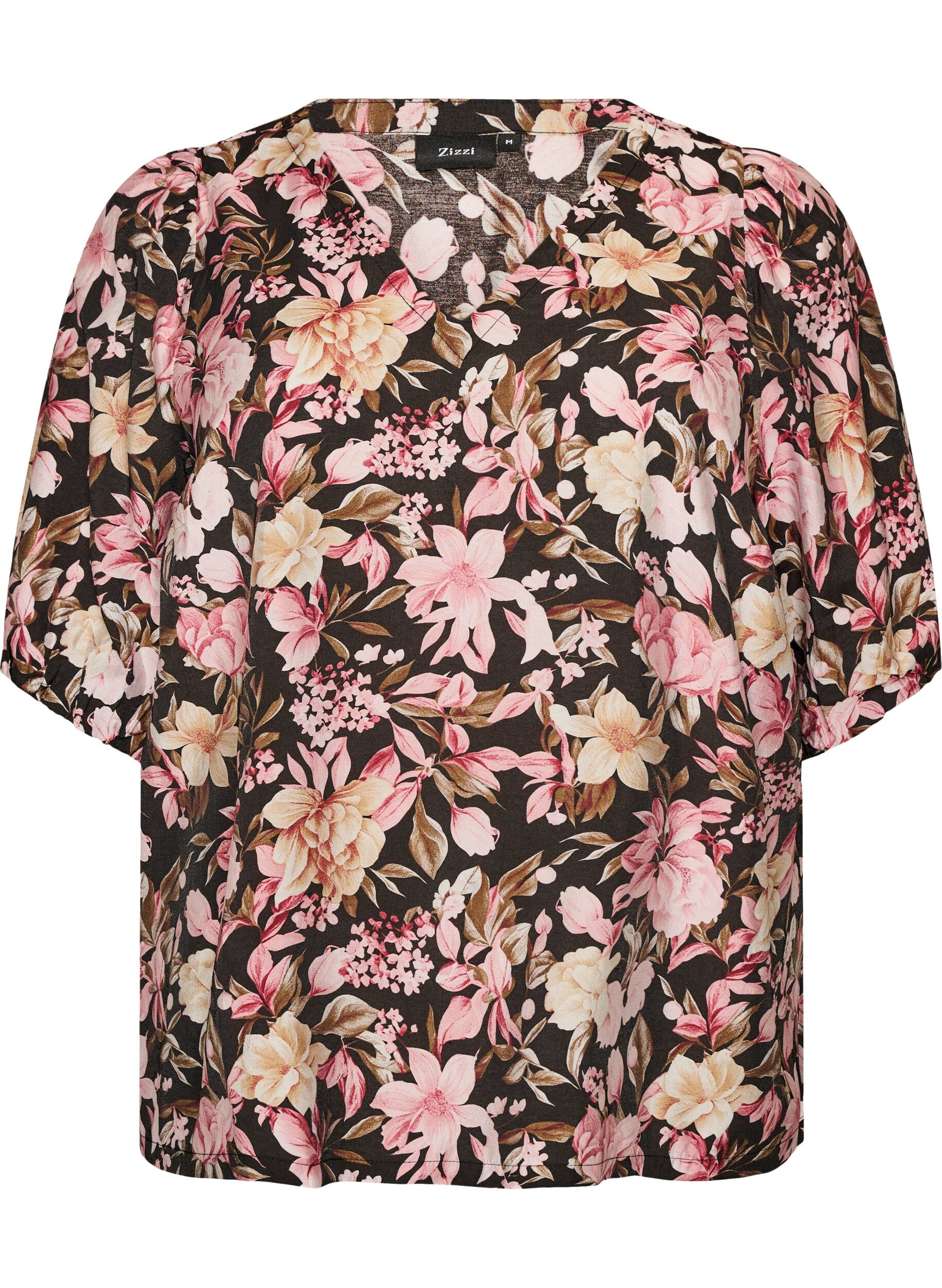 Viskosebluse med V-hals