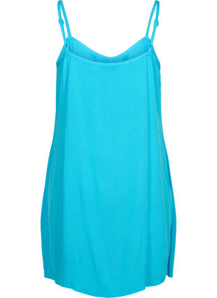 Ensfarget kjole i viskose med stropper, Blue Atoll, Packshot image number 1