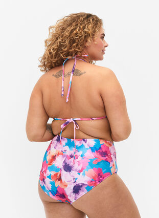 Bikiniunderdel med mønster og høyt liv, Pink Flower, Model image number 1