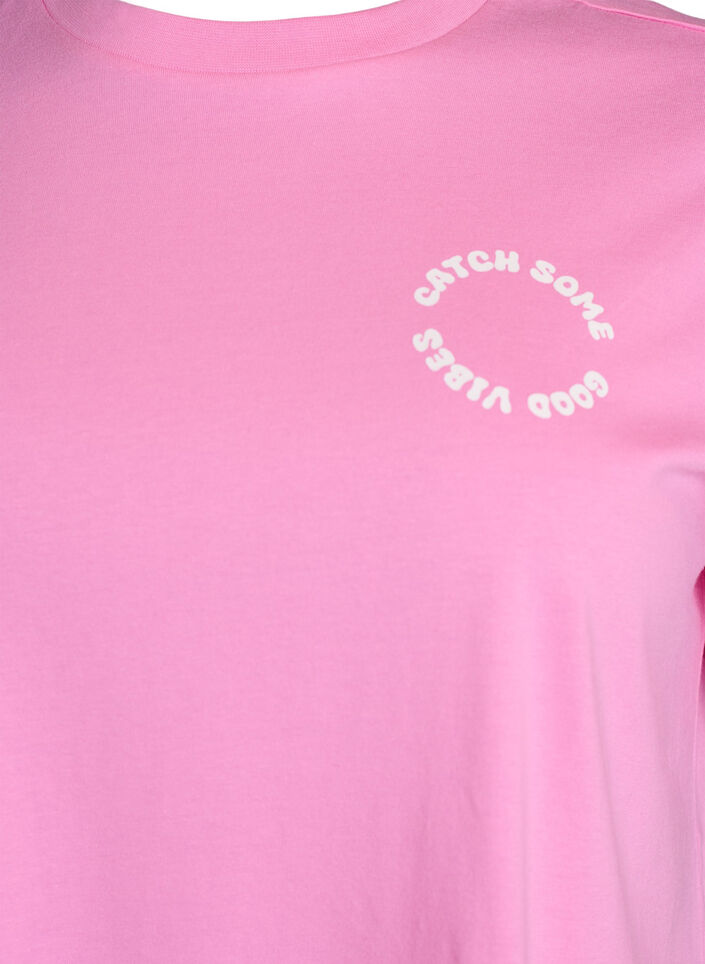 T-skjorte i &oslash;kologisk bomull med tekstmotiv, Rosa, Packshot image number 2