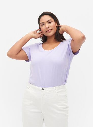 Ensfarget basis T-skjorte i bomull, Lavender, Model image number 0
