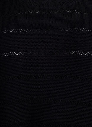 Zizzi Strikket bluse med stripet hullmønster og korte ermer, Svart, Packshot image number 2