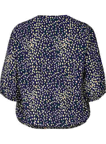 Bluse med smock og 3/4-ermer, Navy B./Beige Dot, Packshot image number 1