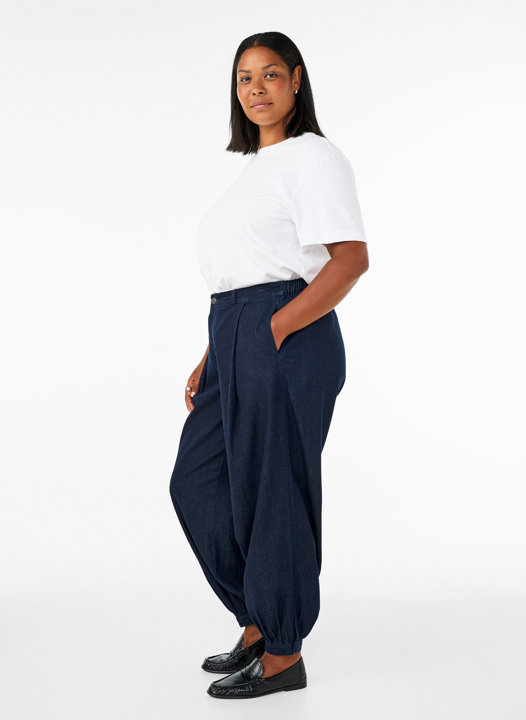 ZizziH&oslash;y midje ballongjeans, Bl&aring;, Model image number 3