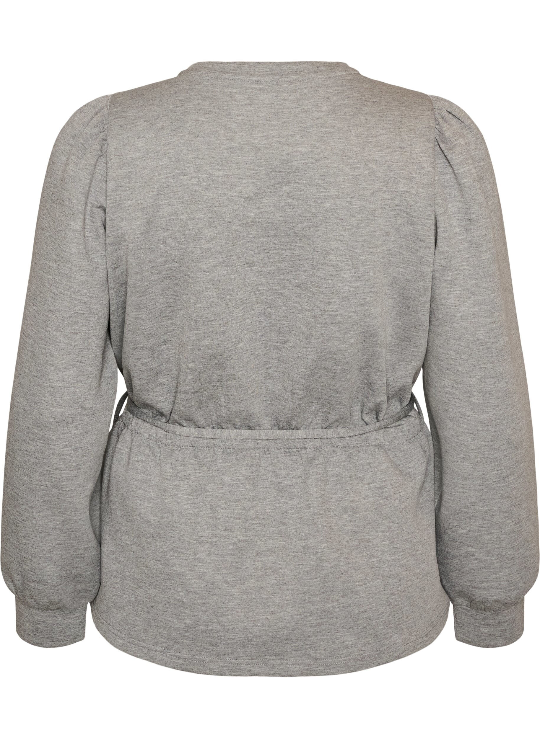 ZizziBluse med knyting og puffermer, Gr&aring;, Packshot image number 1