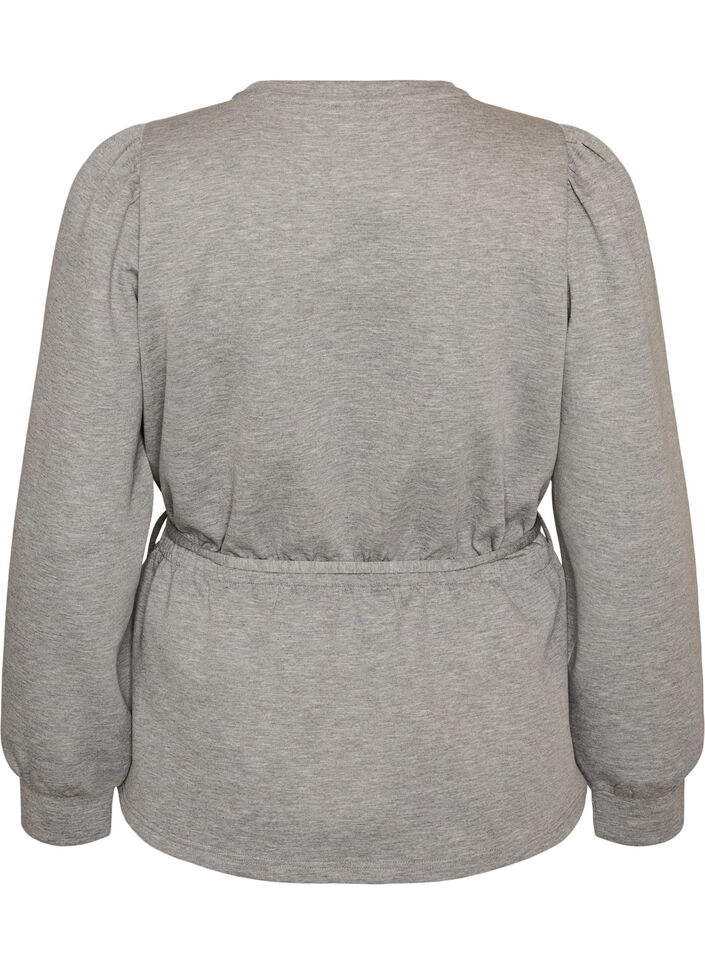 Bluse med knyting og puffermer, Gr&aring;, Packshot image number 1