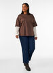 Loose fit T-skjorte med lange blondeermer, Brun, Model image number 1