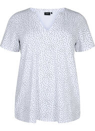 T-skjorte i bomull med striper og v-hals , B.White/Black Dot