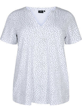 T-skjorte i bomull med striper og v-hals, B.White/Black Dot, Packshot image number 0