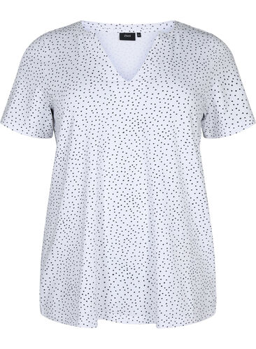 T-skjorte i bomull med striper og v-hals , B.White/Black Dot, Packshot image number 0
