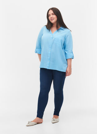Bluse med 3/4-ermer og knapper, Alaskan Blue, Model image number 3