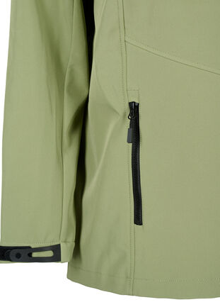 Kort softshell-jakke med lommer, Oil Green, Packshot image number 3