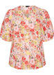 Bluse med blomsterm&oslash;nster, hullbroderi og V-hals, Rosa, Packshot image number 0