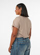 Stripete T-skjorte i viskose med rund hals, Beige, Model image number 2