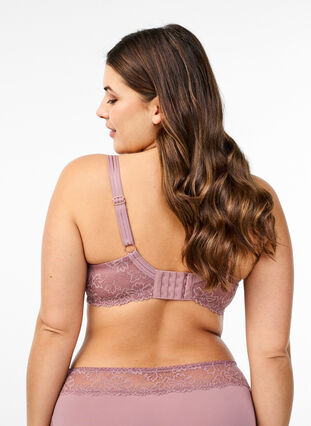 Zizzi Heldekkende BH i mesh med blonder, Rosa, Model image number 1