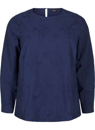 Zizzi Langermet bluse med broderi, Blå, Packshot image number 0