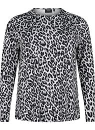 Langermet bluse med leopardmønster, Dark Grey Leo