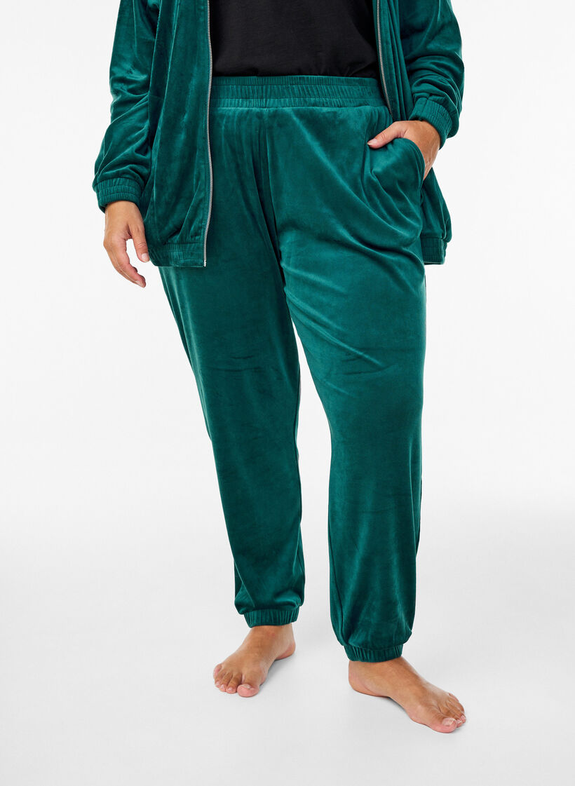 Ledige bukser i fl&oslash;yel, Gr&oslash;nn, Model image number 2