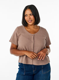 Jersey cardigan med korte ermer, Brun Jersey cardigan med korte ermer, Brun, Model