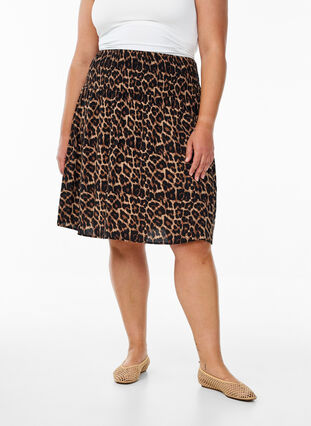 Zizzi FLASH – kort skjørt med vaffelsydd midje, Brun, Model image number 3