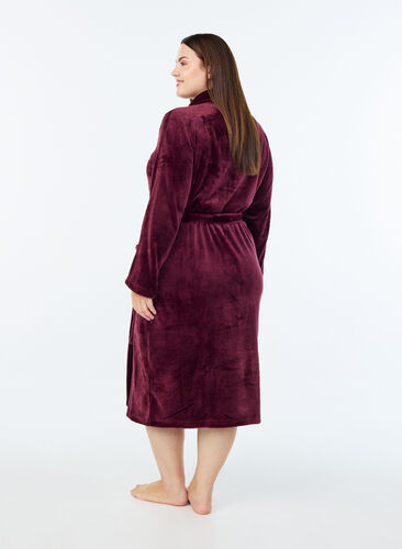 Zizzi Badekåpe i myk velur med lommer, Mørk Bordeaux, Model image number 1