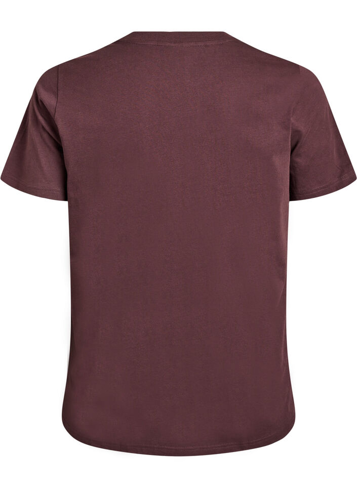 Basic T-skjorte i bomull med rund hals, Brun, Packshot image number 1