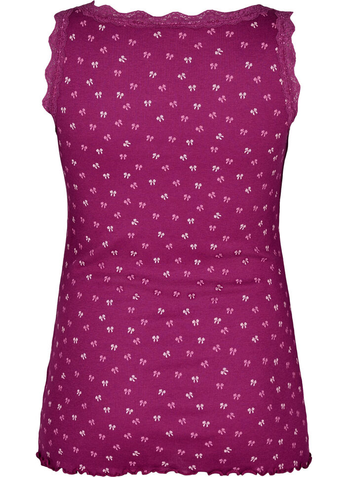 Topp med trykk og blondekant, Rød, Packshot image number 1