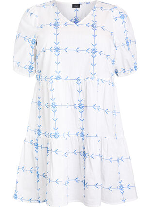 Zizzi Kort kjole med V-hals og broderi, Hvit, Packshot image number 0