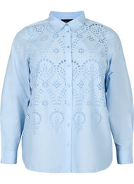 Bomullsskjorte med engelsk broderi, Chambray Blue