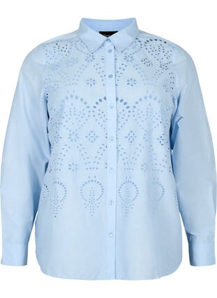 Bomullsskjorte med engelsk broderi, Chambray Blue, Packshot image number 0