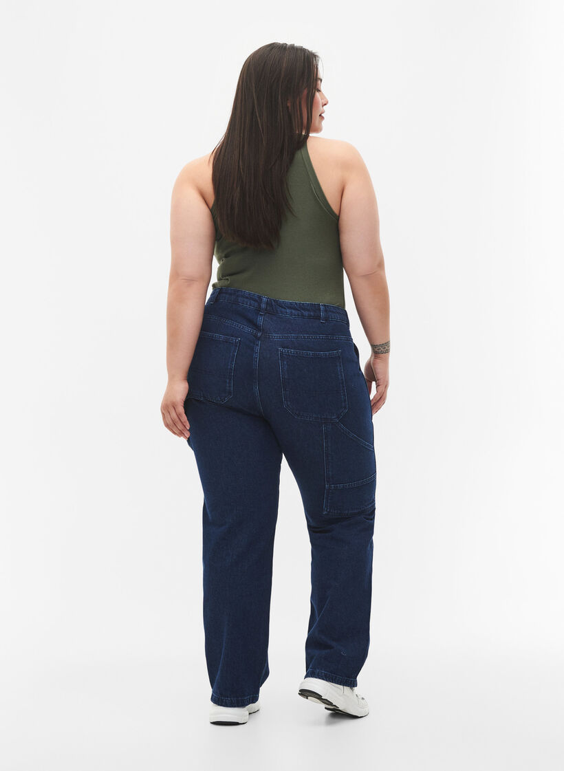 Cargo jeans med rett passform, Dark blue, Model image number 1