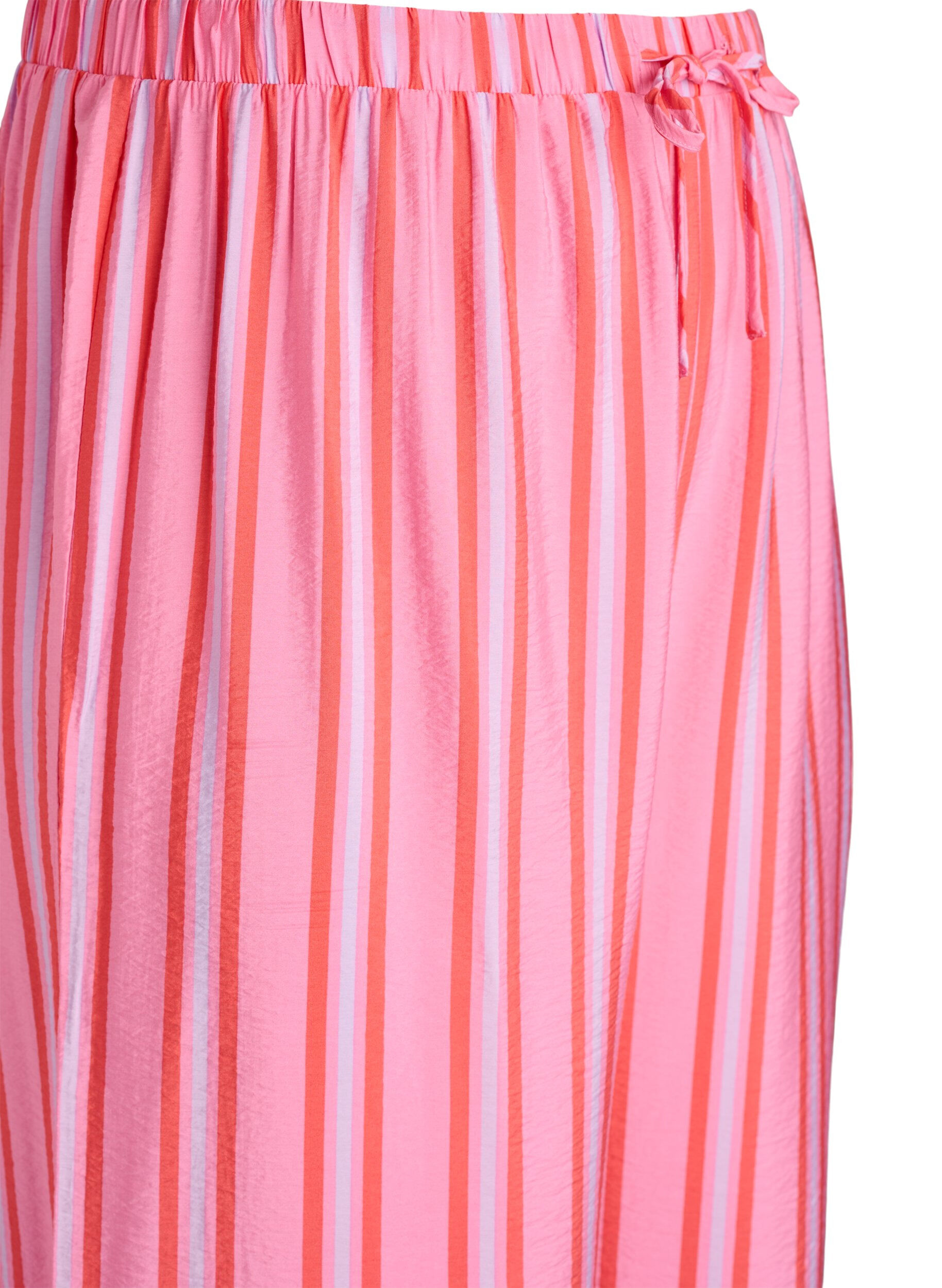 ZizziStripete bukser med h&oslash;y midje og vide ben, Rosa, Packshot image number 2