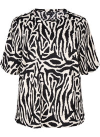 Kortermet bluse med sebraprint, Svart Kortermet bluse med sebraprint