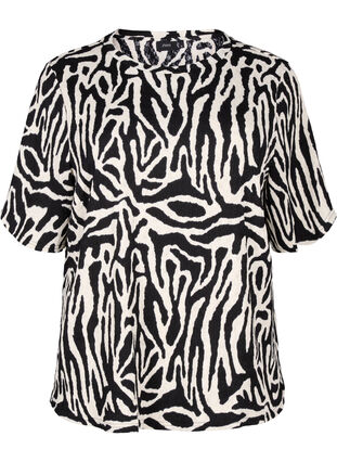 Zizzi Kortermet bluse med sebraprint, Svart, Packshot image number 0