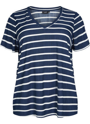 FLASH - Mønstret T-skjorte med V-hals, Night Sky Stripe, Packshot image number 0