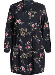 Blomstermønstret kjole med knytelukking, Black Flower AOP