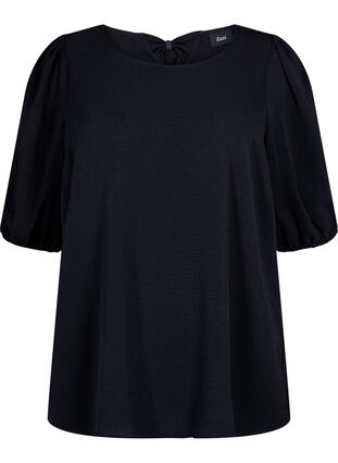 Zizzi Kortermet bluse med sløyfe bak på ryggen, Black, Packshot image number 0