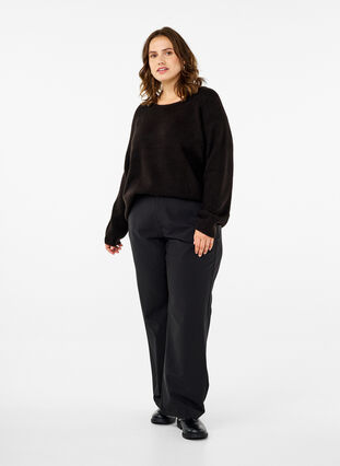 Zizzi Løstsittende, strikket bluse med rund hals, Black, Model image number 2