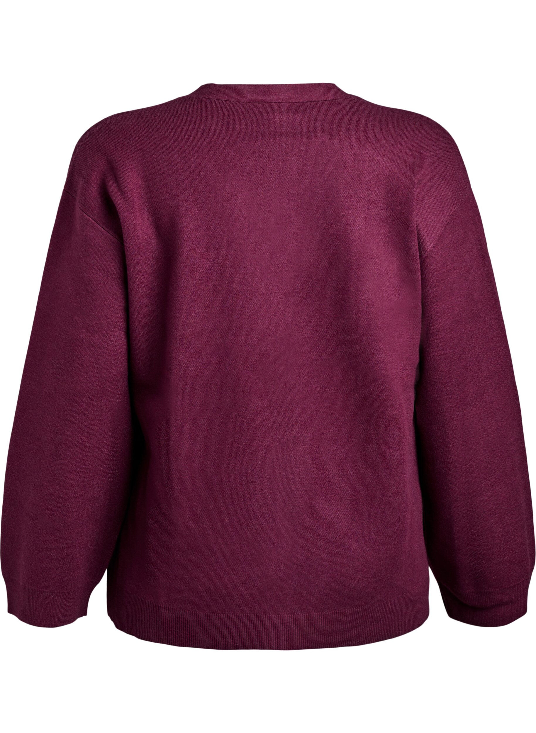 Zizzi Cardigan med v-hals og vide ermer, M&oslash;rk Bordeaux, Packshot image number 1