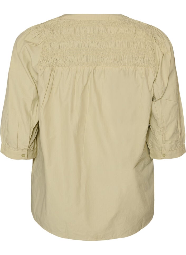 Bluse med smock og 3/4 ermer, Gr&oslash;nn, Packshot image number 1