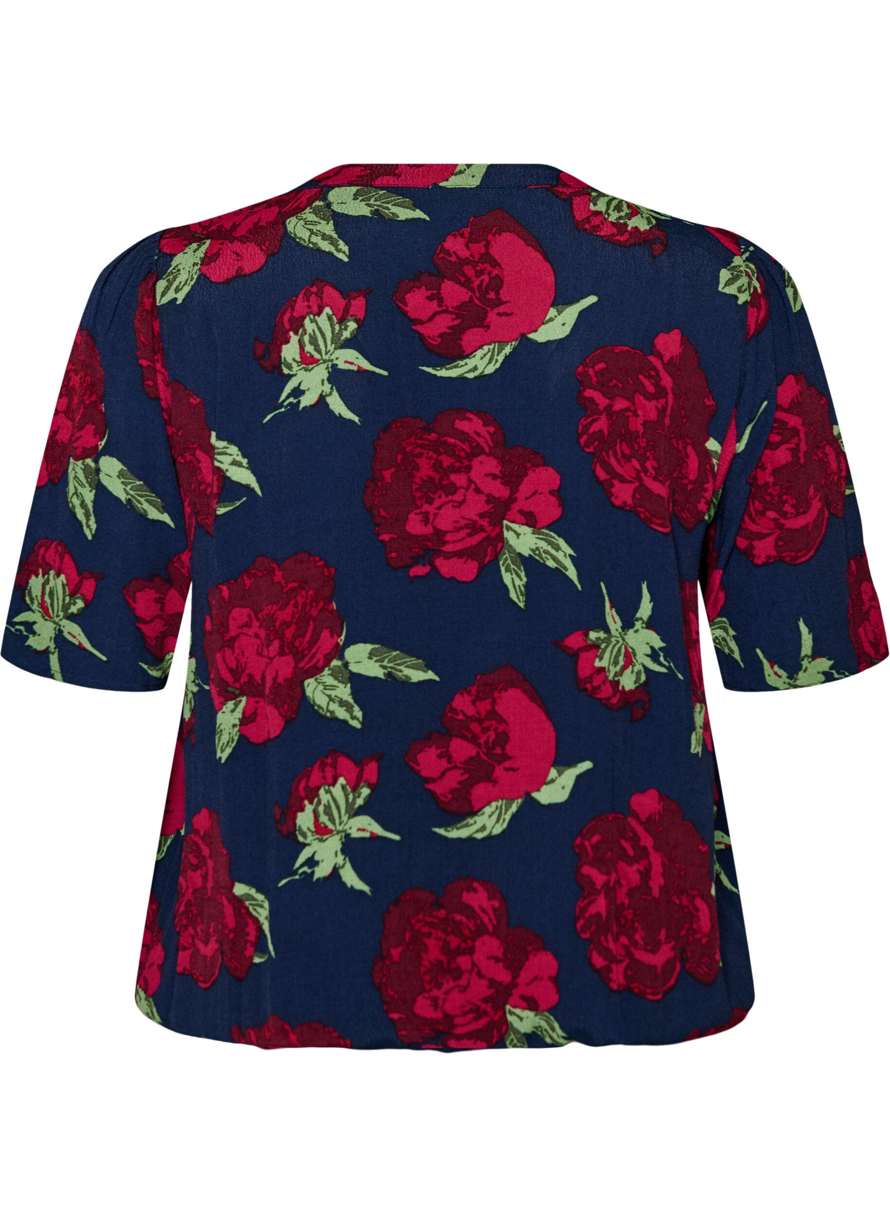 ZizziViskosebluse med blomstertrykk og ballongform, Bl&aring;, Packshot image number 1