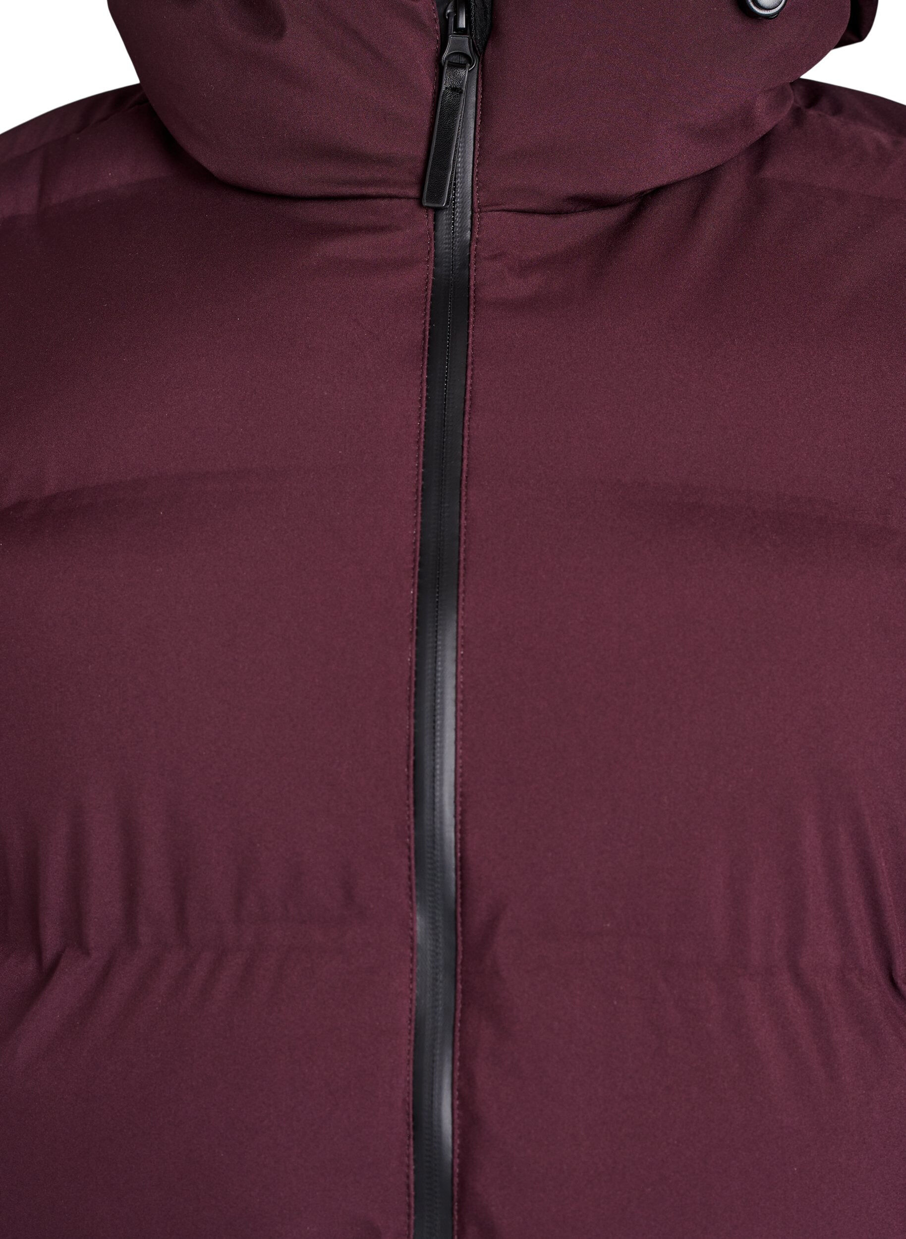 ZizziLang vinterk&aring;pe med hette, M&oslash;rk Bordeaux, Packshot image number 2