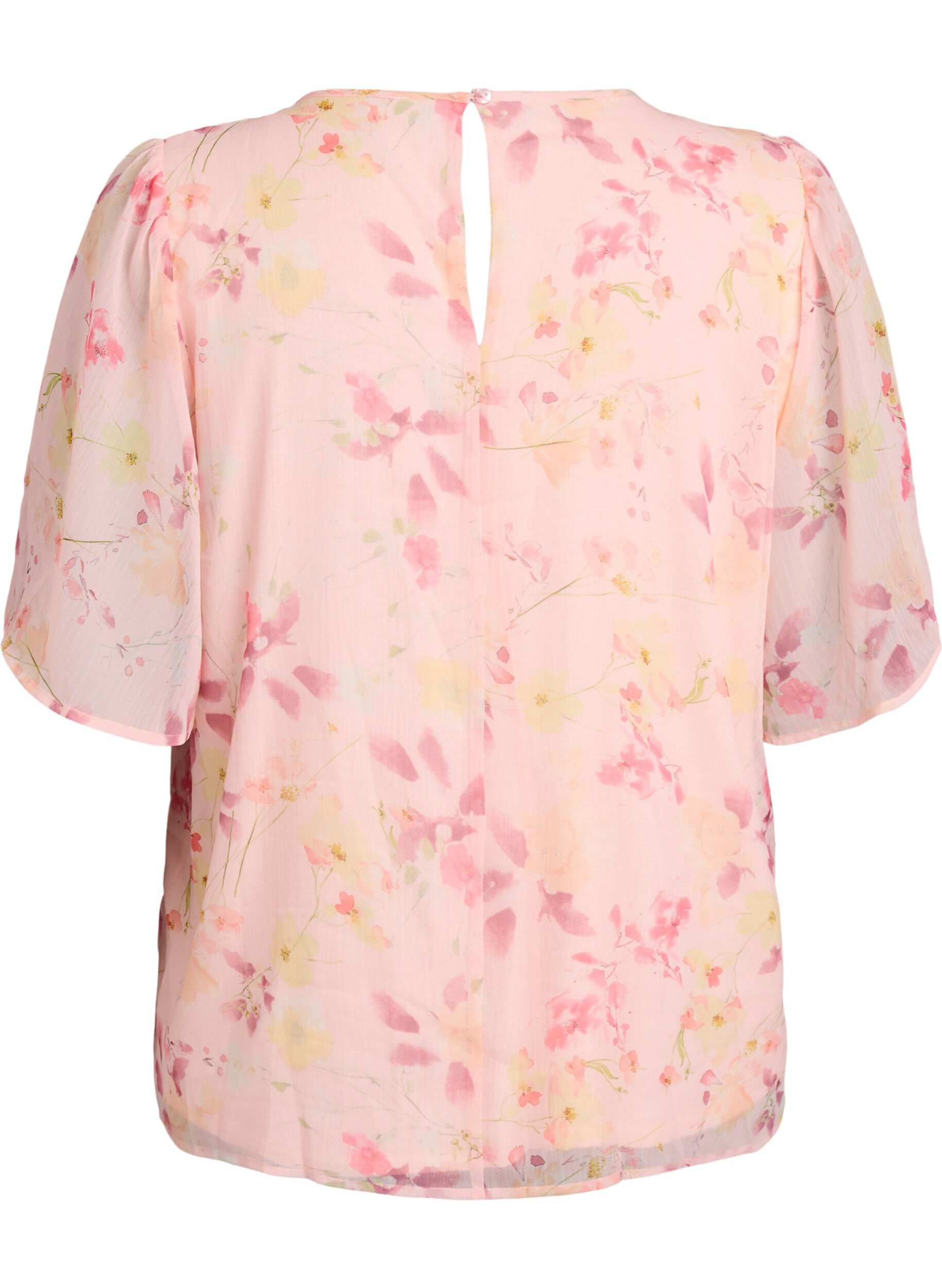 Zizzi Bluse med blomstertrykk og luftige ermer, Orange, Packshot image number 1