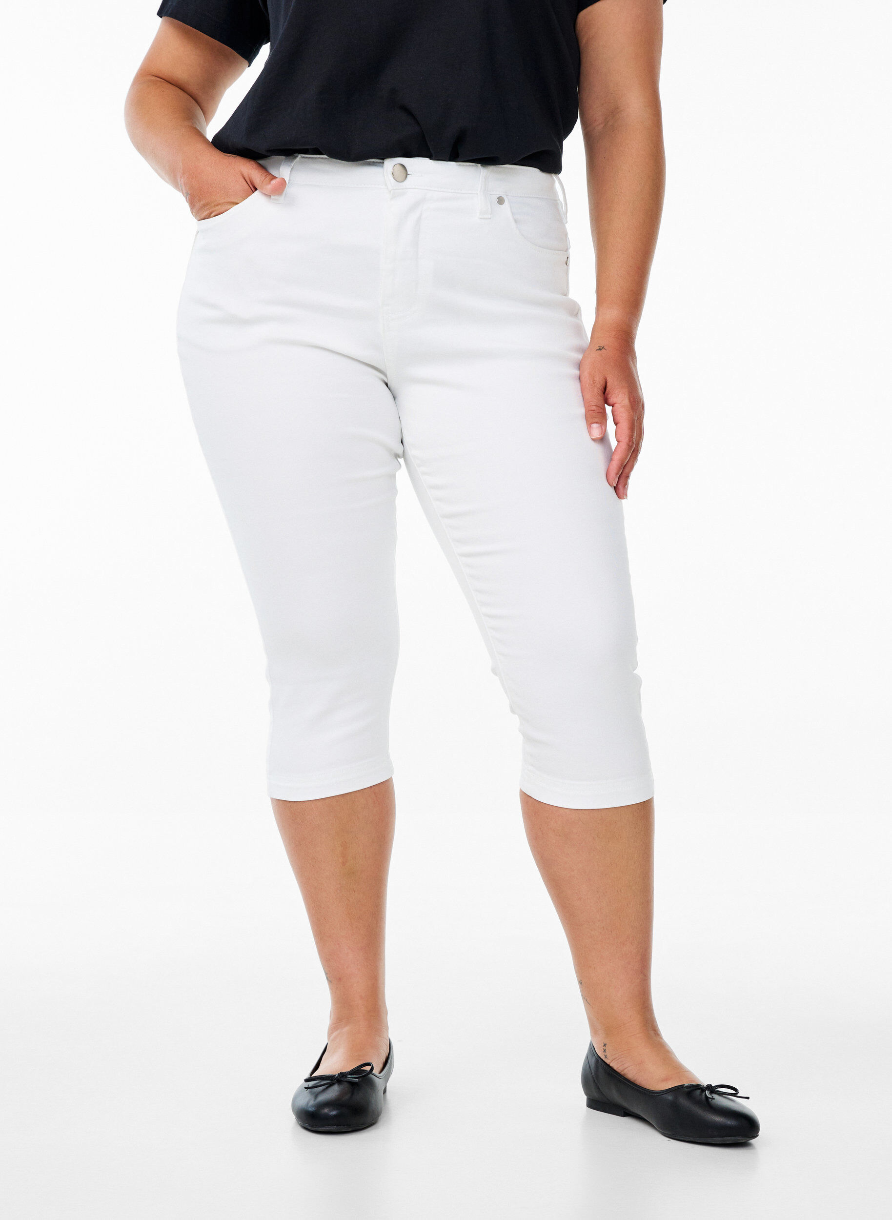 ZizziAmy capribukser med h&oslash;yt liv og super slim fit, Hvit, Model image number 2