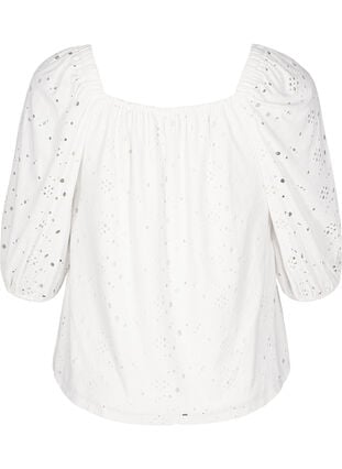 Zizzi Bluse med korte puffede ermer og hullmønster, Bright White, Packshot image number 1