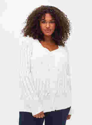 Kabelstrikket cardigan med perler, Cloud Dancer, Model
